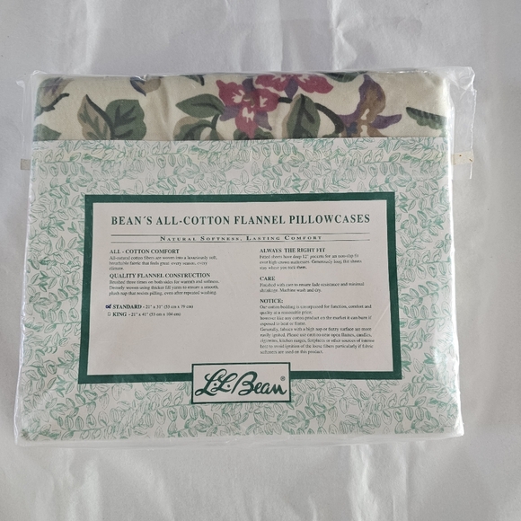 L.L.Bean All Cotton SOFT Flannel Pillowcases 1995 New in Pkg WILDWOOD Portugal - Picture 2 of 12